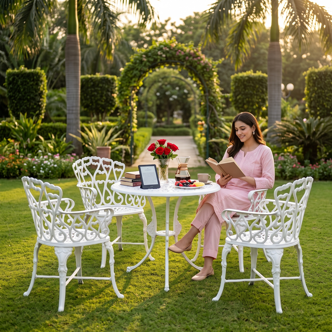 Rudi Cast Aluminium Garden Patio Seating 4 Chair and 1 Table Set