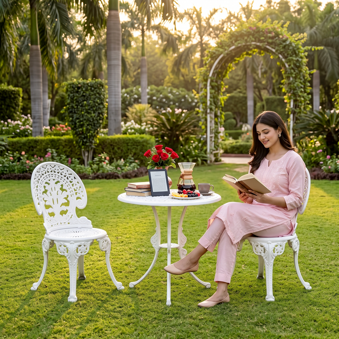 KIYA Cast Aluminium Garden Patio Seating 2 Chair and 1 Table Set