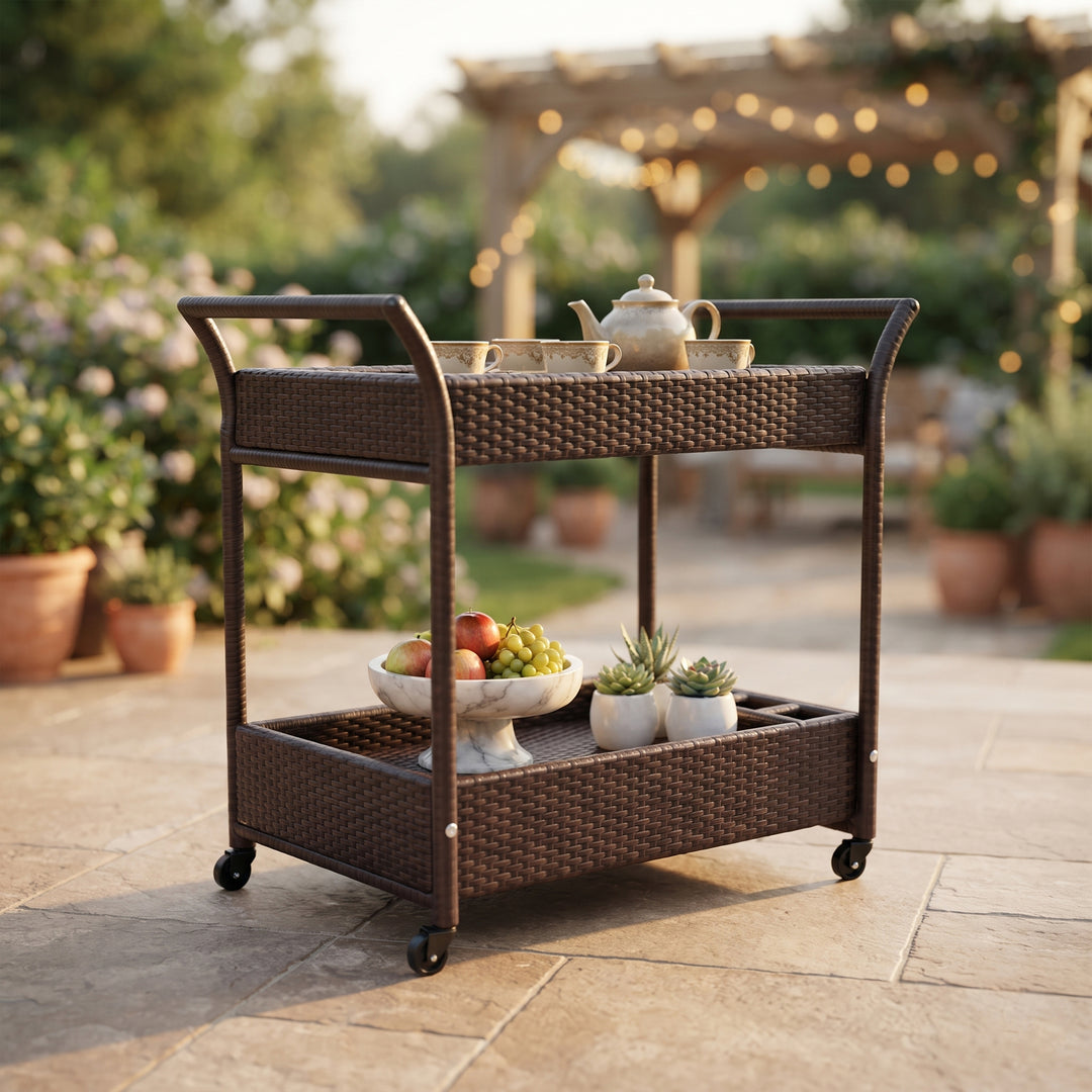 Avis Outdoor Patio Bar Serving Cart (Dark Brown)