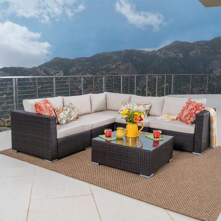 Marea Outdoor Patio Sofa Set 6 seater and 1 Center Table (Brown)