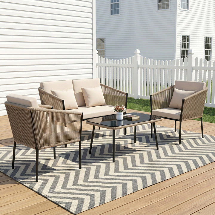 Parna Outdoor Garden Balcony Sofa Set 2 Seater , 2 Single Seater 1 Center Table Set Braided and Rope