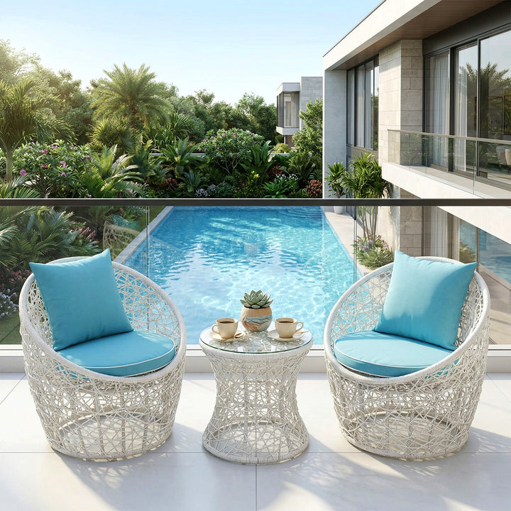 Rockstar Outdoor Patio Seating Set 2 Chairs and 1 Table Set (White)