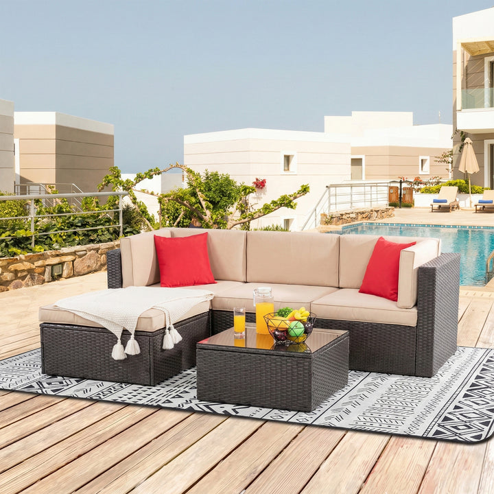Ment Outdoor Sofa Set 4 Seater and 1 Center Table Set (Black)