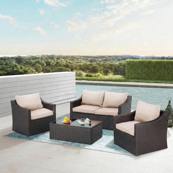 GRAVITO Outdoor Sofa Set 2 Seater, 2 Single seater and 1 Center Table (Brown)