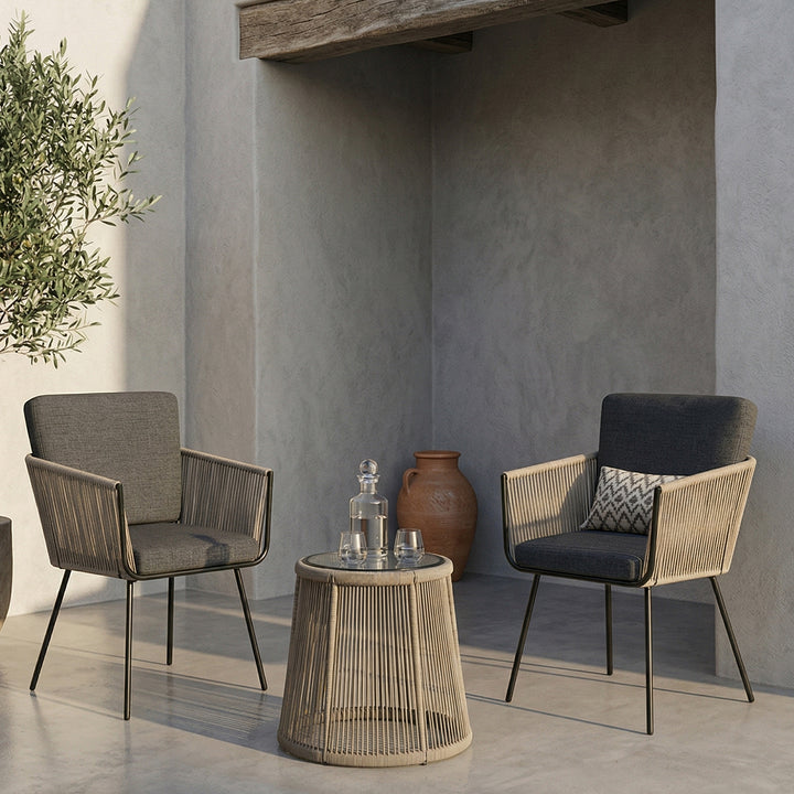 Odila Outdoor Patio Seating Set 2 Chairs and 1 Table Set (GREY+BROWN) Braided & Rope