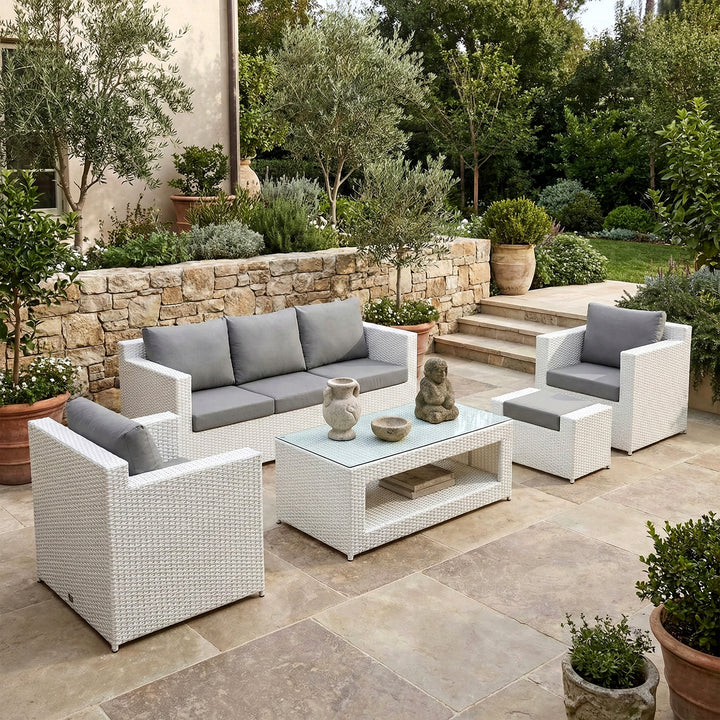 Nicholas Outdoor Sofa Set 3 Seater , 2 Single seater With Ottoman and 1 Center Table Set (White)