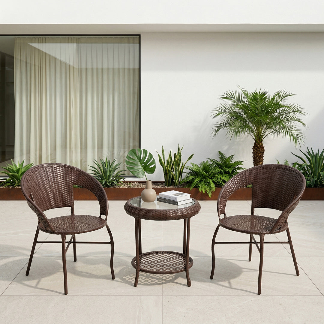 Riva Outdoor Patio Seating Set 2 Chairs and 1 Table Set (Brown)