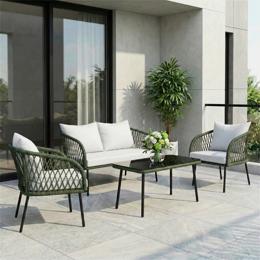 Kanto Outdoor Garden Balcony Sofa Set 2 Seater , 2 Single Seater 1 Center Table Braided and Rope