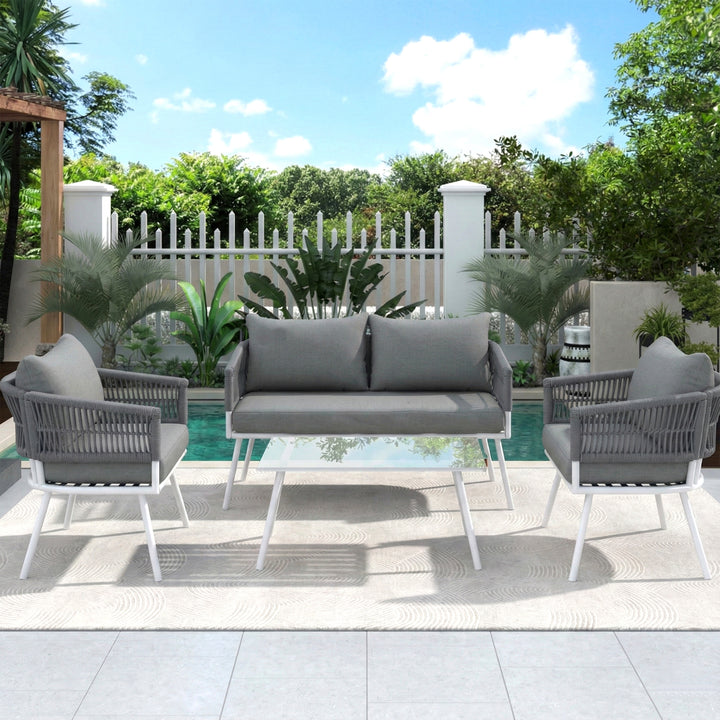 Frias Outdoor Sofa Set 2 Seater, 2 Single seater and 1 Center Table Braided & Rope