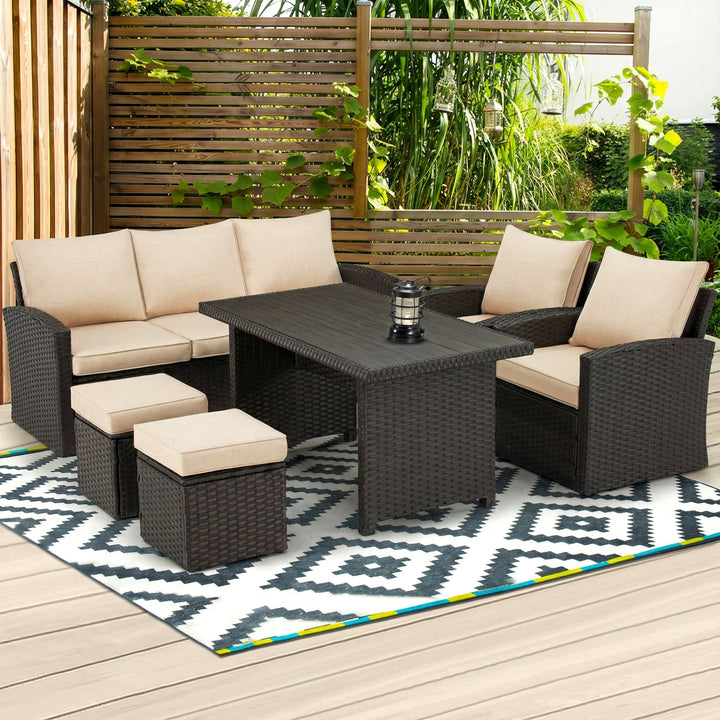 Umile Outdoor Garden Balcony Sofa Set 3 Seater, 2 Single seater, 2 Ottoman and 1 Center Table Conversation Set (Brown)