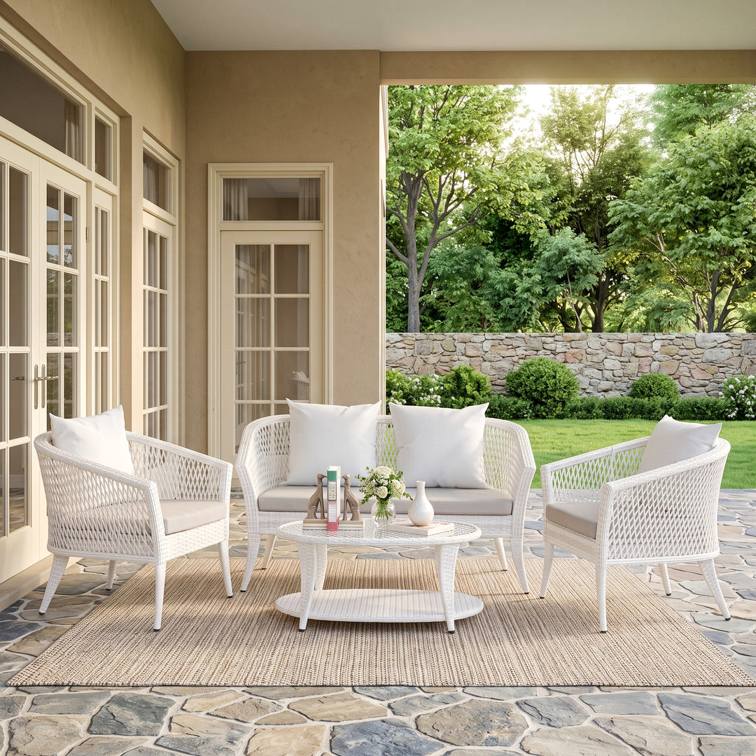 Milok Outdoor Sofa Set 2 Seater, 2 Single seater and 1 Center Table (White)