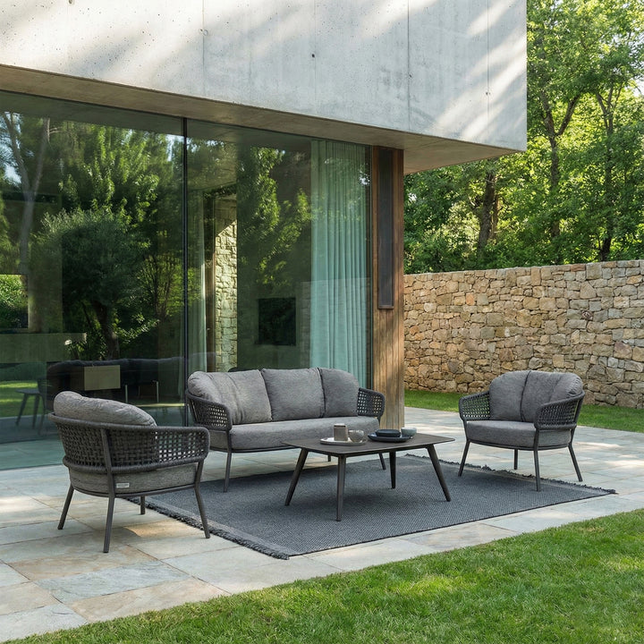 Puff Outdoor Sofa Set 2 Seater , 2 Single seater and 1 Center Table Set (Black) Braided & Rope