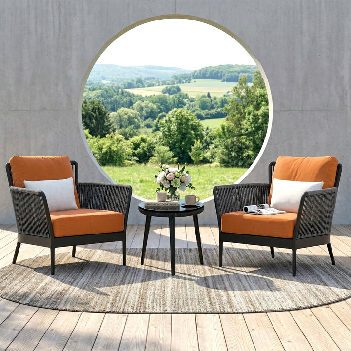 Tito Outdoor Patio Seating Set 2 Chairs and 1 Table Set (Grey) Braided & Rope