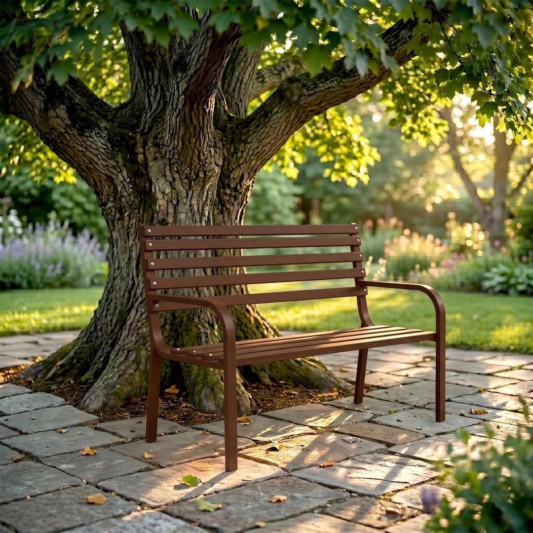 Nuevo Metal 2 Seater Garden Bench Outdoor Park - (Brown)