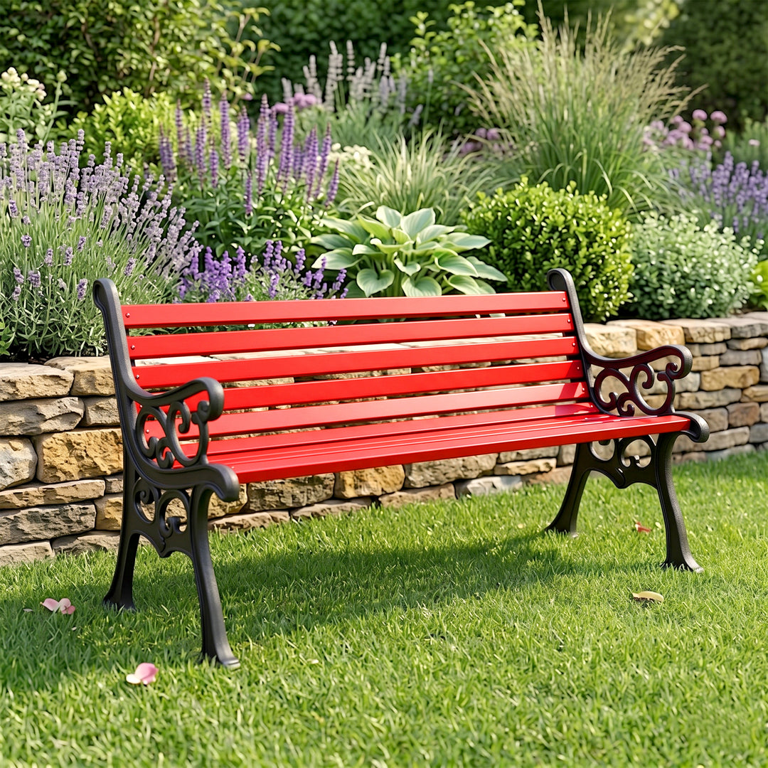Rely Cast Iron 3 Seater Garden Bench for Outdoor Park - (Black + Red)