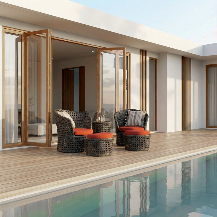 Sinato Outdoor Sofa Set  2 Single seater with 2 ottoman and 1 Center Table (Brown)