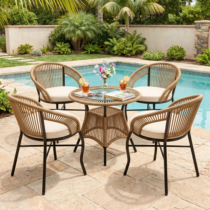 Hilux Outdoor Patio Seating Set 4 Chairs and 1 Table Set Braided & Rope