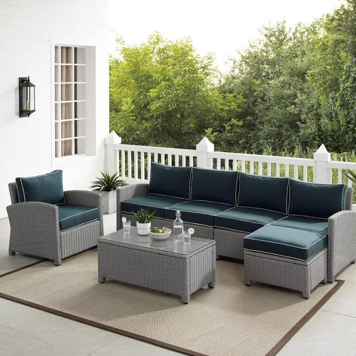 Kuisi Outdoor Garden Balcony Sofa Set 4 Seater, 1 Single seater With 1 Ottoman and 1 Center Table Set (Grey)