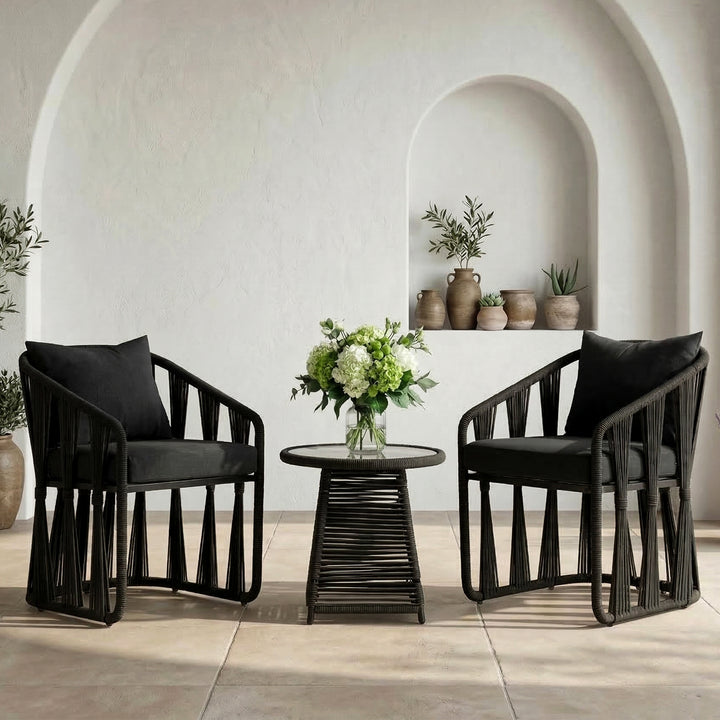 Varqo Outdoor Patio Seating Set 2 Chairs and 1 Table Set Braided & Rope