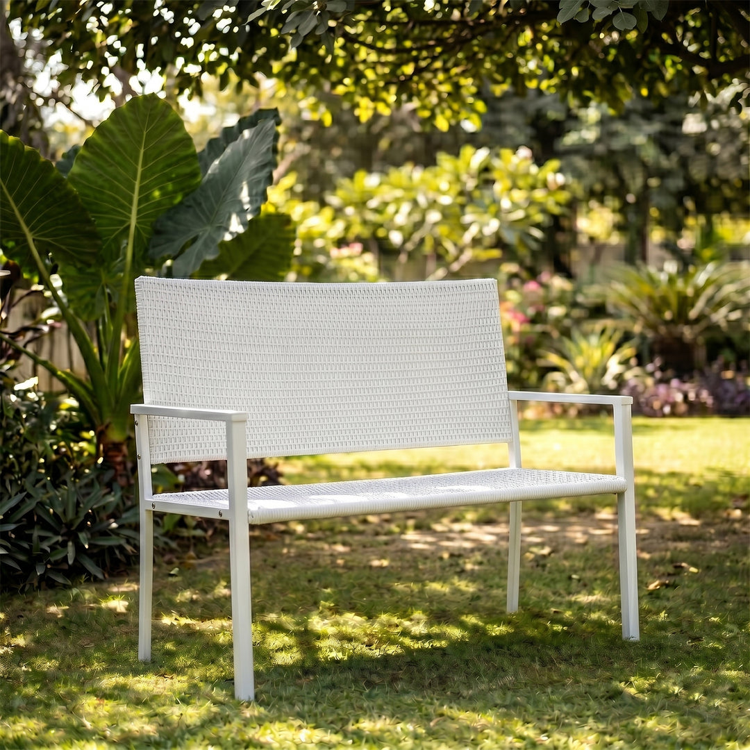 Bolton Wicker 2 Seater Garden Bench for Indoor & Outdoor Park - (White)