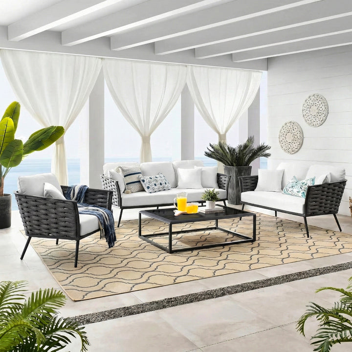 Belly Outdoor Garden Balcony Sofa Set 3 Seater,2 seater and Single Seater With 1 Center Table (Grey) Braid & Rope