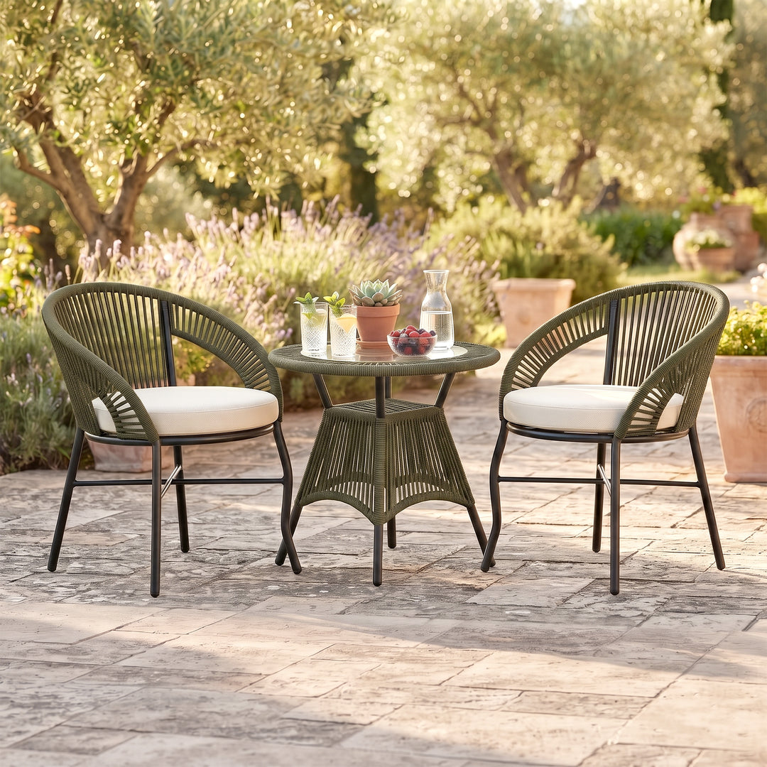Sedan Outdoor Patio Seating Set 2 Chairs and 1 Table Set Braided & Rope