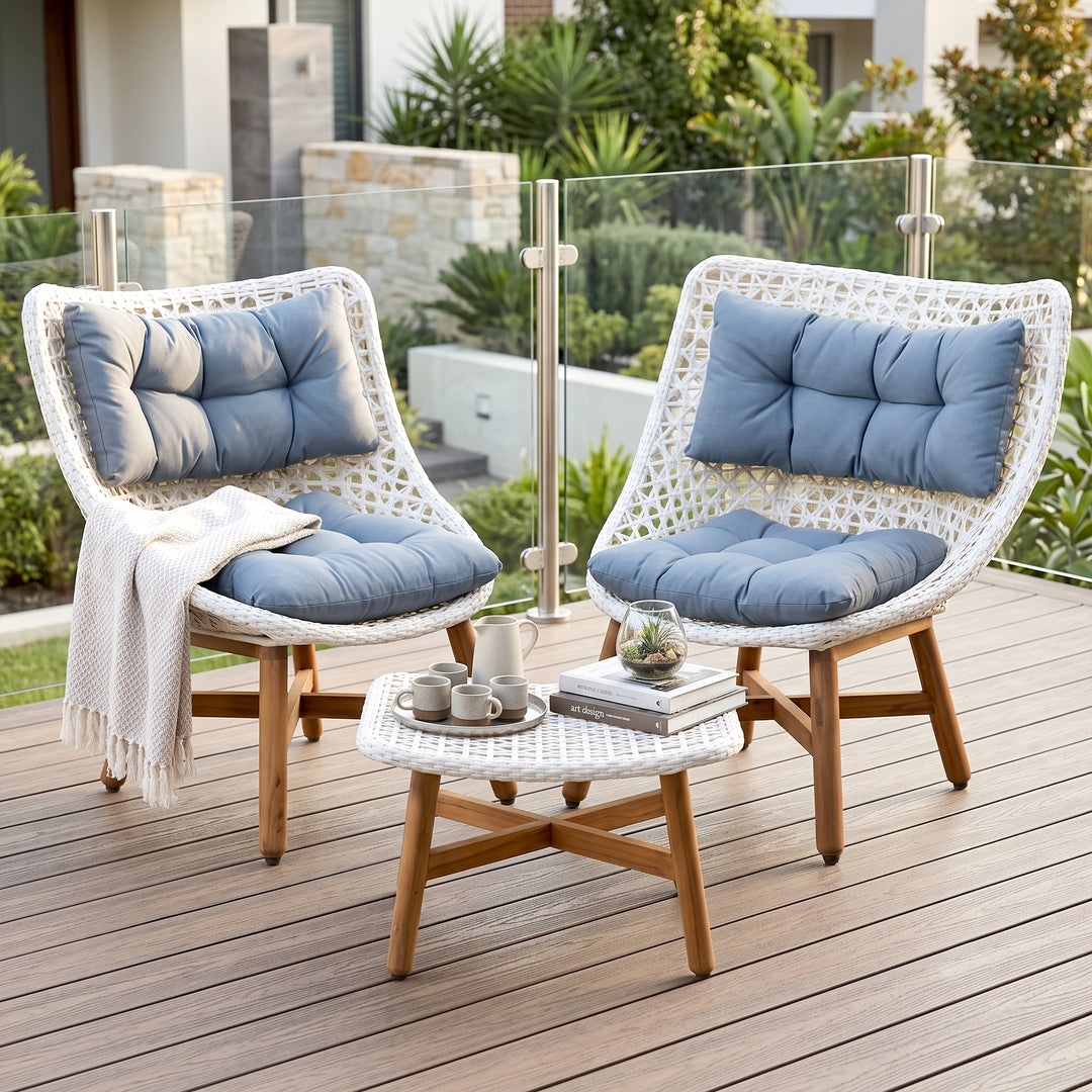 Areo Outdoor Patio Seating Set 2 Chairs and 1 table Set (White)