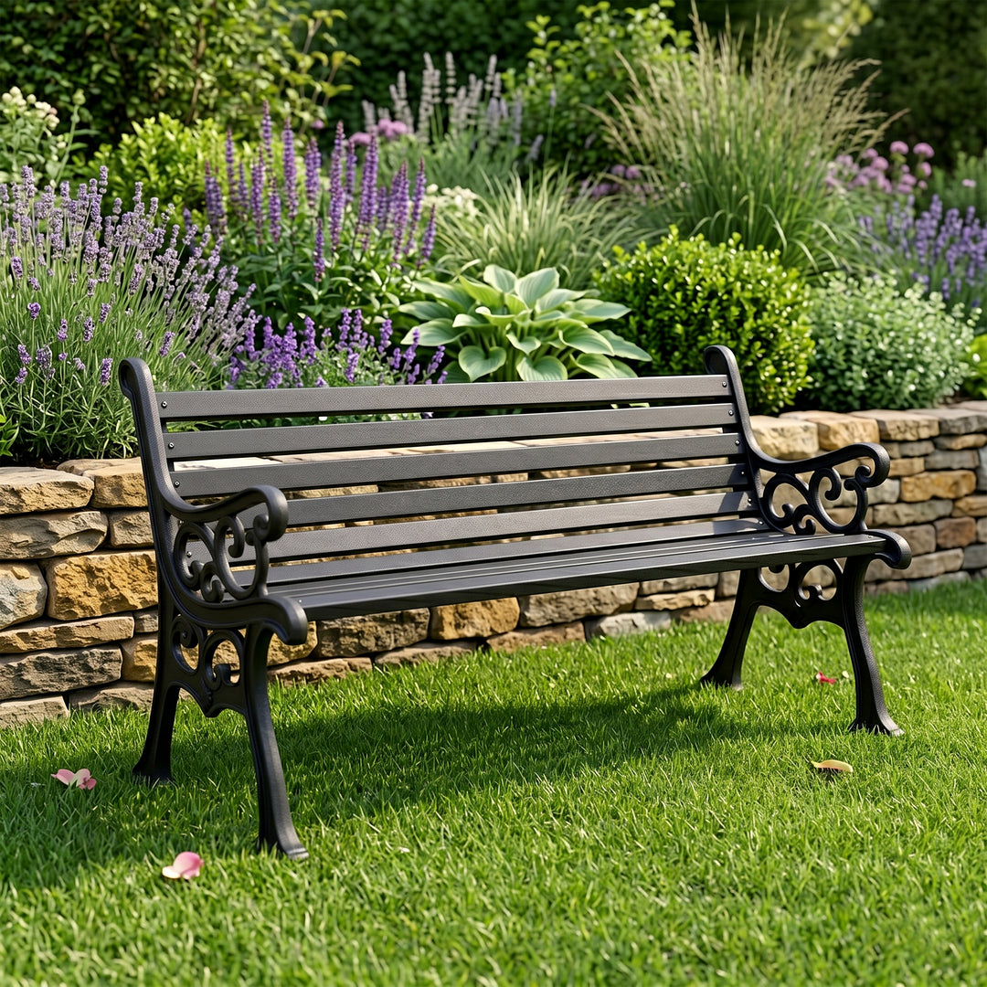 Lisa Cast Iron 3 Seater Garden Bench for Outdoor Park - (Black)