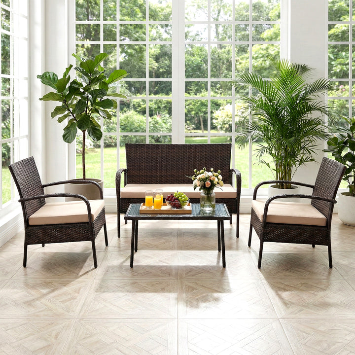 Bria Outdoor Sofa Set 2 Seater , 2 Single seater and 1 Center Table Set (Brown)