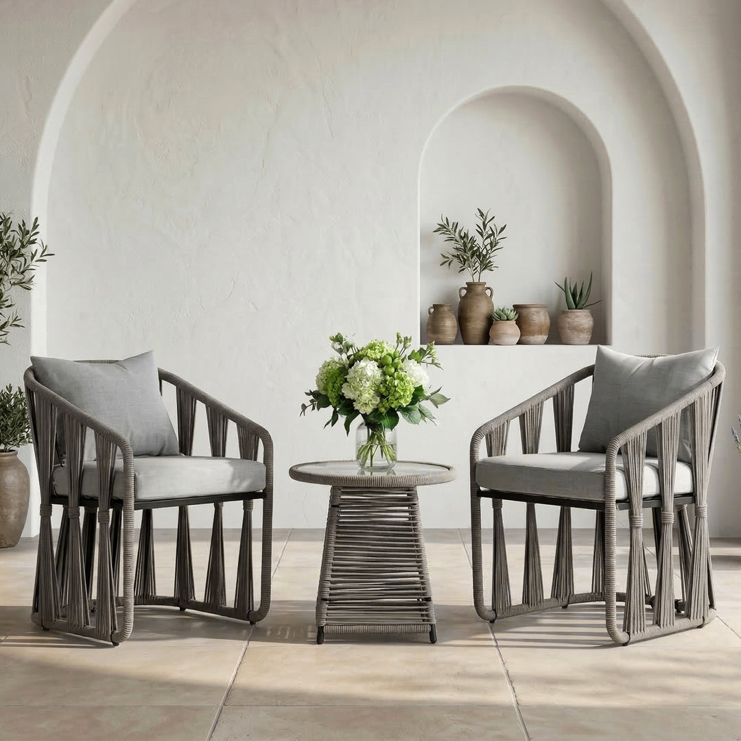 Varqo Outdoor Patio Seating Set 2 Chairs and 1 Table Set Braided & Rope