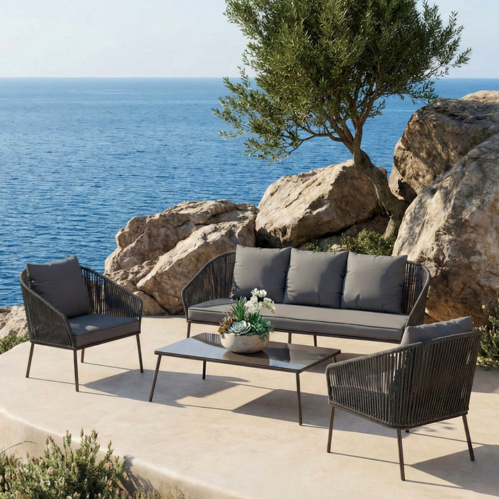 Shed Outdoor Sofa Set 3 Seater , 2 Single seater and 1 Center Table Set Braided & Rope