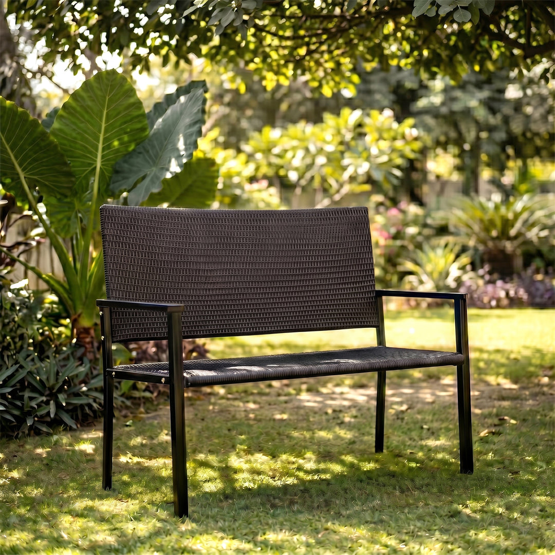 Franco Wicker 2 Seater Garden Bench for Outdoor Park - (Black)