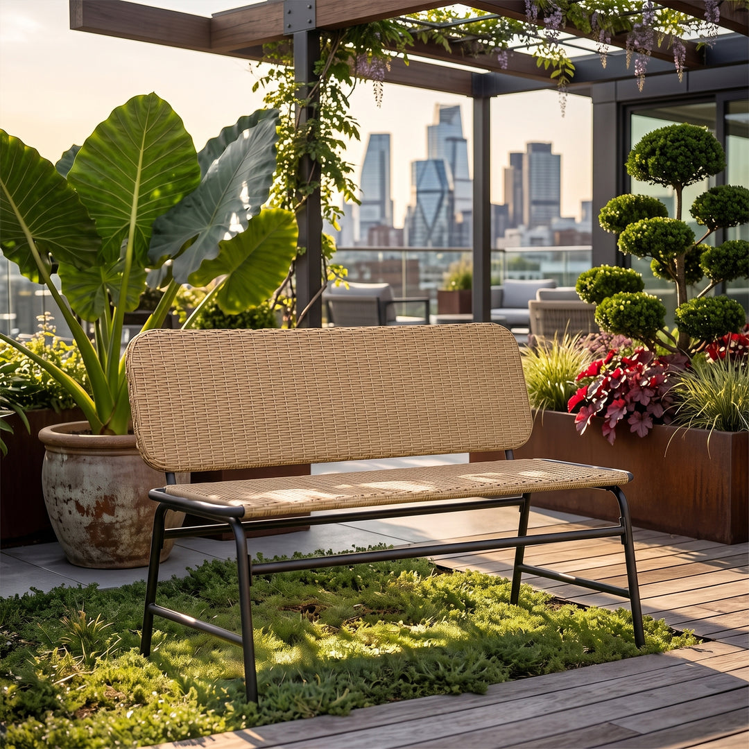 Ricci Wicker 2 Seater Garden Bench for Outdoor Park (Honey)
