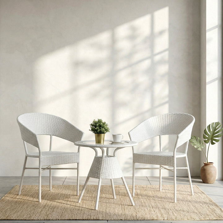 Tessa Outdoor Patio Seating Set 2 Chairs and 1 Table Set (White)
