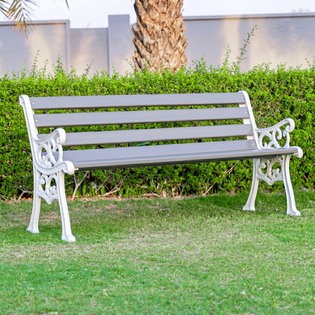Eira Cast Iron 3 Seater FRP Garden Bench for Outdoor Park - (White + Grey)