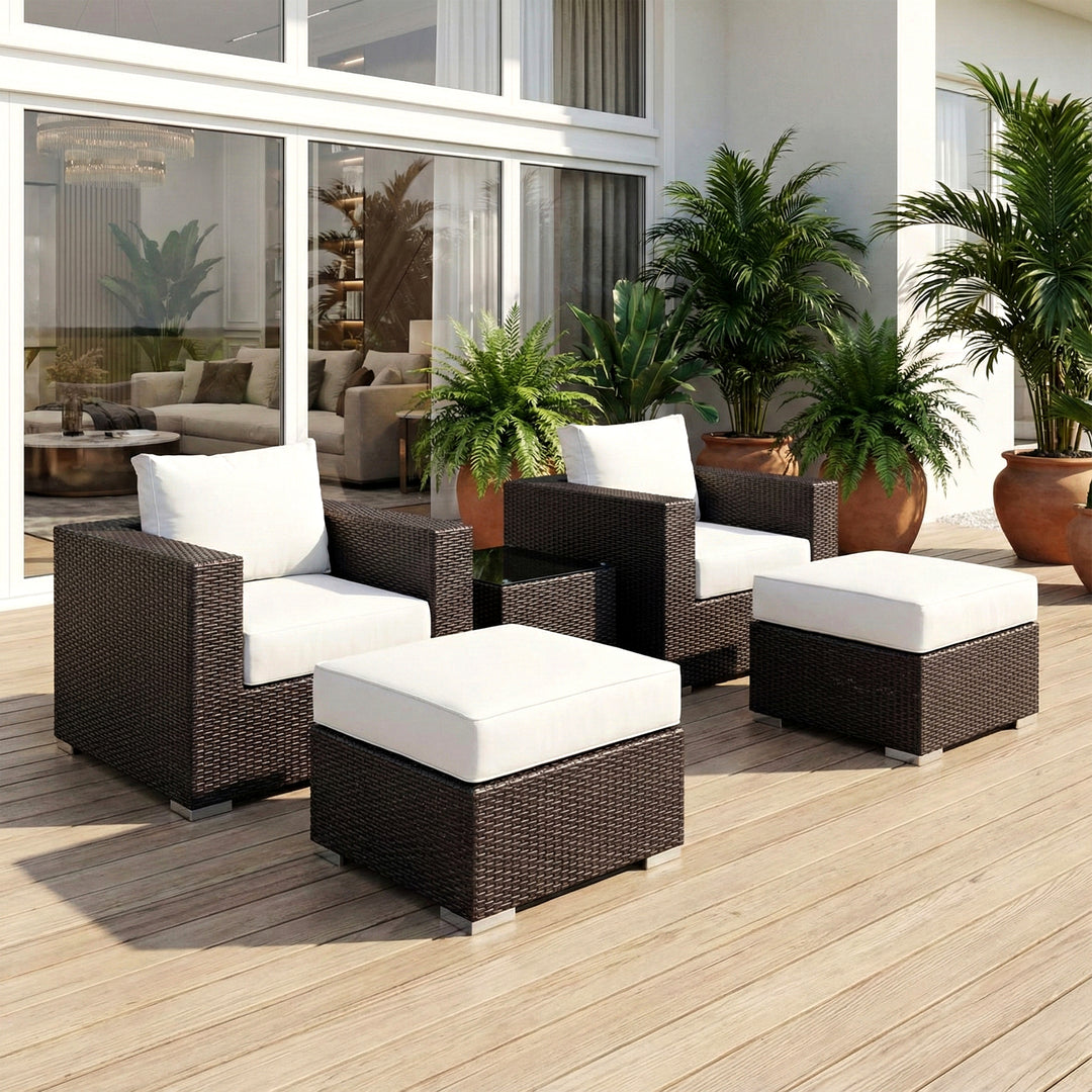 Balia Outdoor Sofa Set  2 Single seater with 2 ottoman and 1 Center Table (Brown)