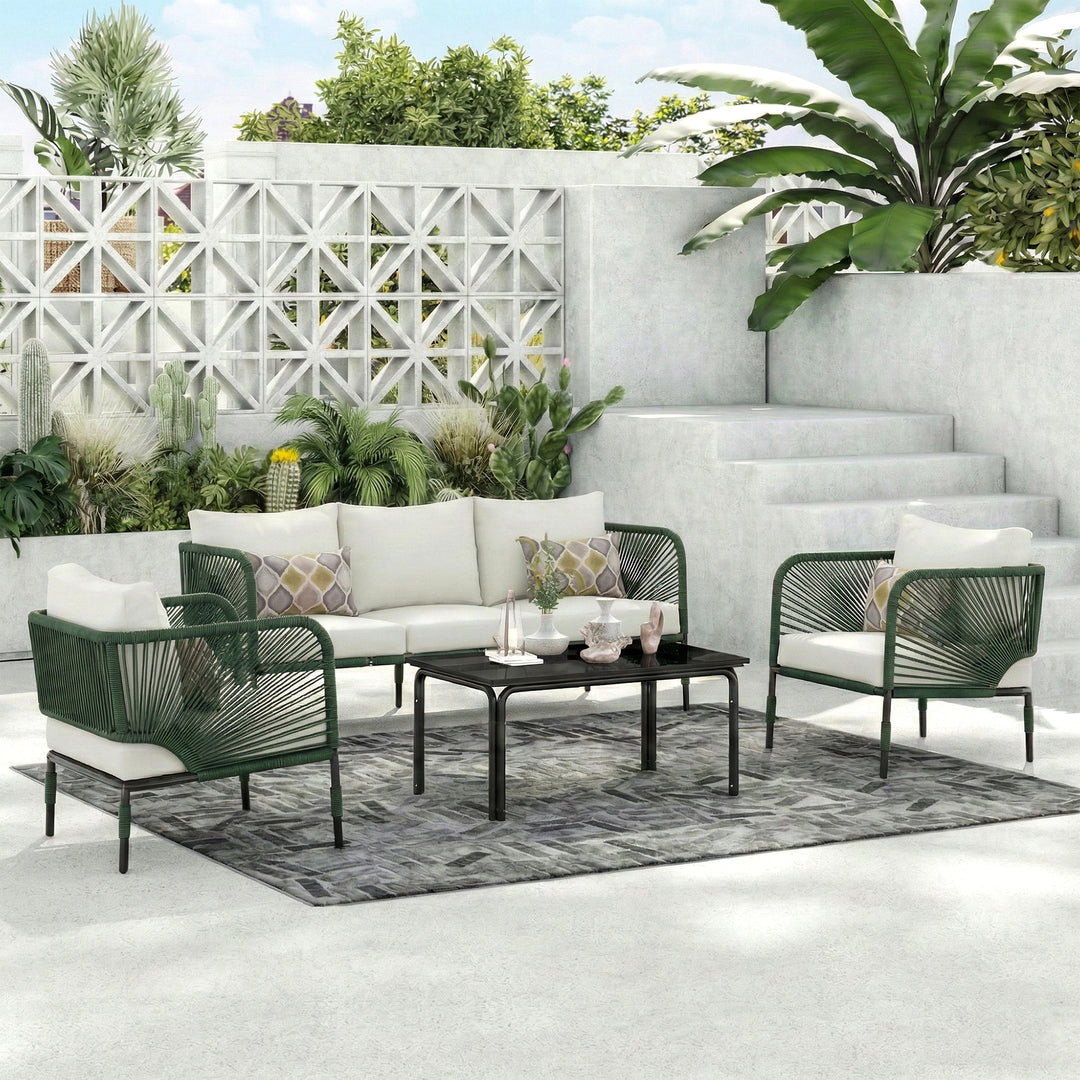 Kylie Outdoor Sofa Set 3 Seater , 2 Single seater and 1 Center Table Braided & Rope
