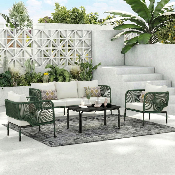 Kylie Outdoor Sofa Set 3 Seater , 2 Single seater and 1 Center Table Braided & Rope