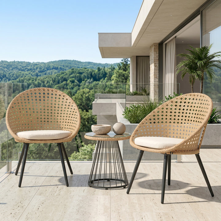 Hell Outdoor Patio Seating Set 2 Chairs and 1 Table Set (Tan + White)