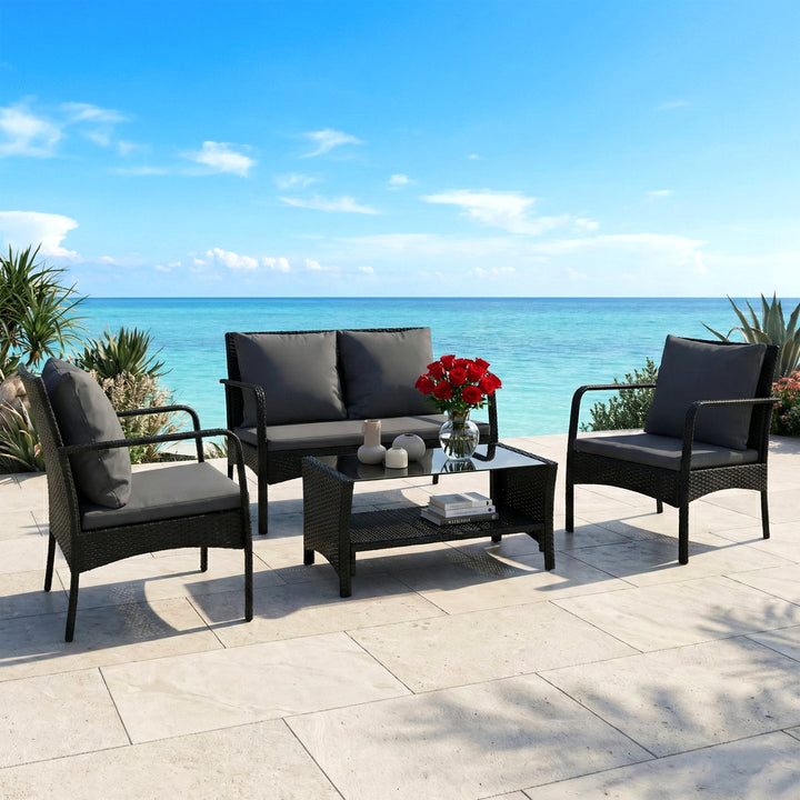 Feya Outdoor Sofa Set 2 Seater, 2 Single seater and 1 Center Table Set (Black)