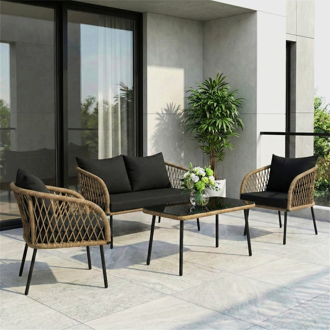 Kanto Outdoor Garden Balcony Sofa Set 2 Seater , 2 Single Seater 1 Center Table Braided and Rope