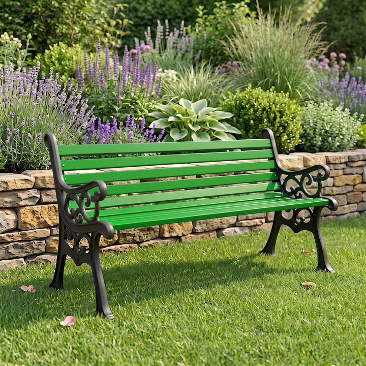 Terra Cast Iron 3 Seater Garden Bench for Outdoor Park - (Black+Green)