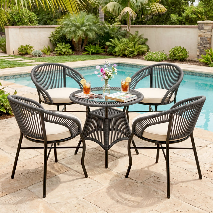 Hilux Outdoor Patio Seating Set 4 Chairs and 1 Table Set Braided & Rope