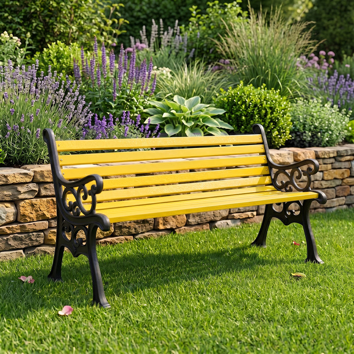 Strive Cast Iron 3 Seater Garden Bench for Outdoor Park - (Black + Yellow)