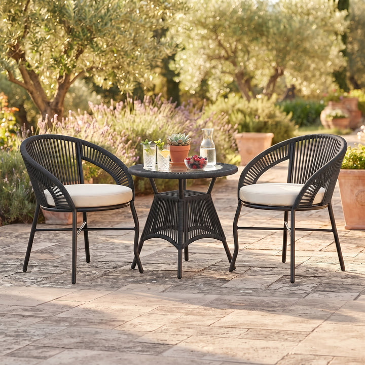 Sedan Outdoor Patio Seating Set 2 Chairs and 1 Table Set Braided & Rope