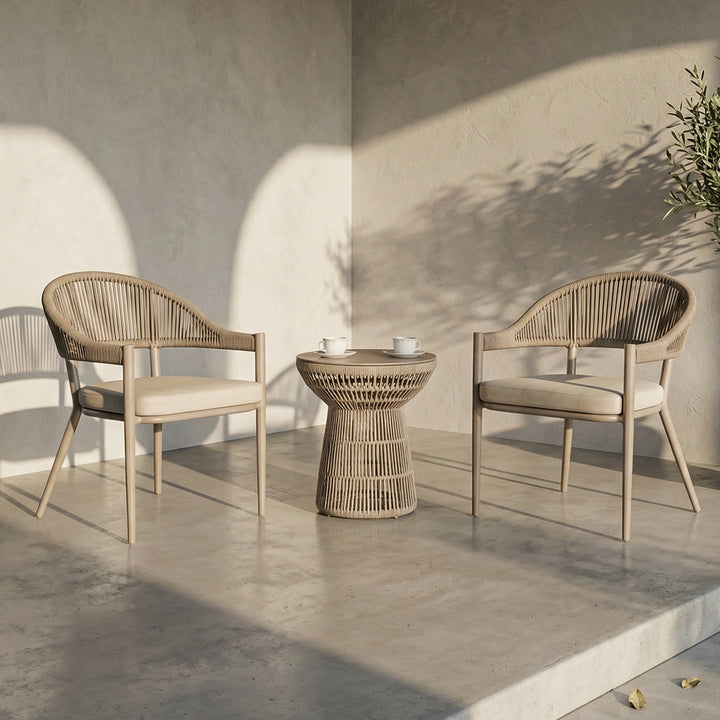Remar Outdoor Patio Seating Set 2 Chairs and 1 Table Set (Beige) Braided & Rope