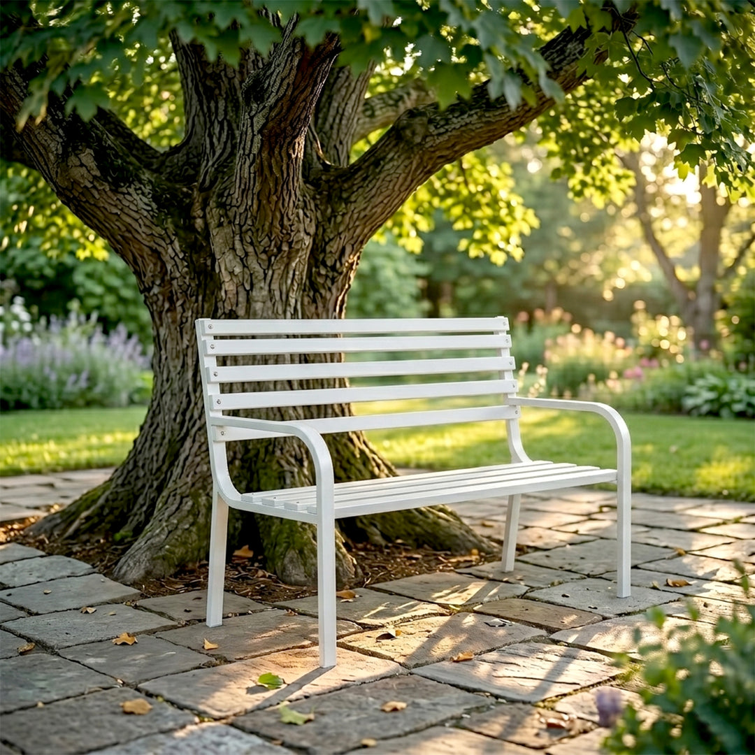 Boho Metal 2 Seater Garden Bench for Outdoor Park - (White)