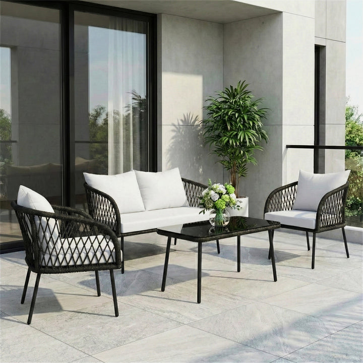 Kanto Outdoor Garden Balcony Sofa Set 2 Seater , 2 Single Seater 1 Center Table Braided and Rope
