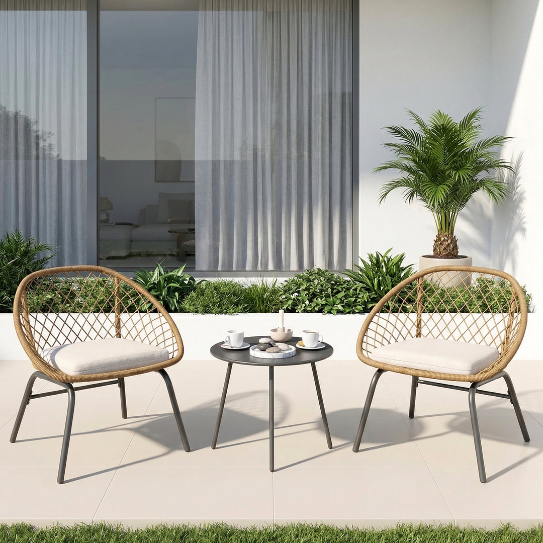 Pyros Outdoor Patio Seating Set 2 Chairs and 1 Table Set (Beige)
