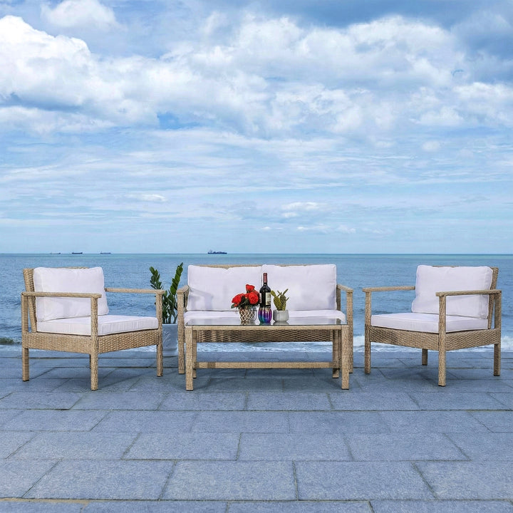 Mesa Outdoor Garden Balcony Sofa Set 2 Seater , 2 Single Seater 1 Center Table Set (Cream)